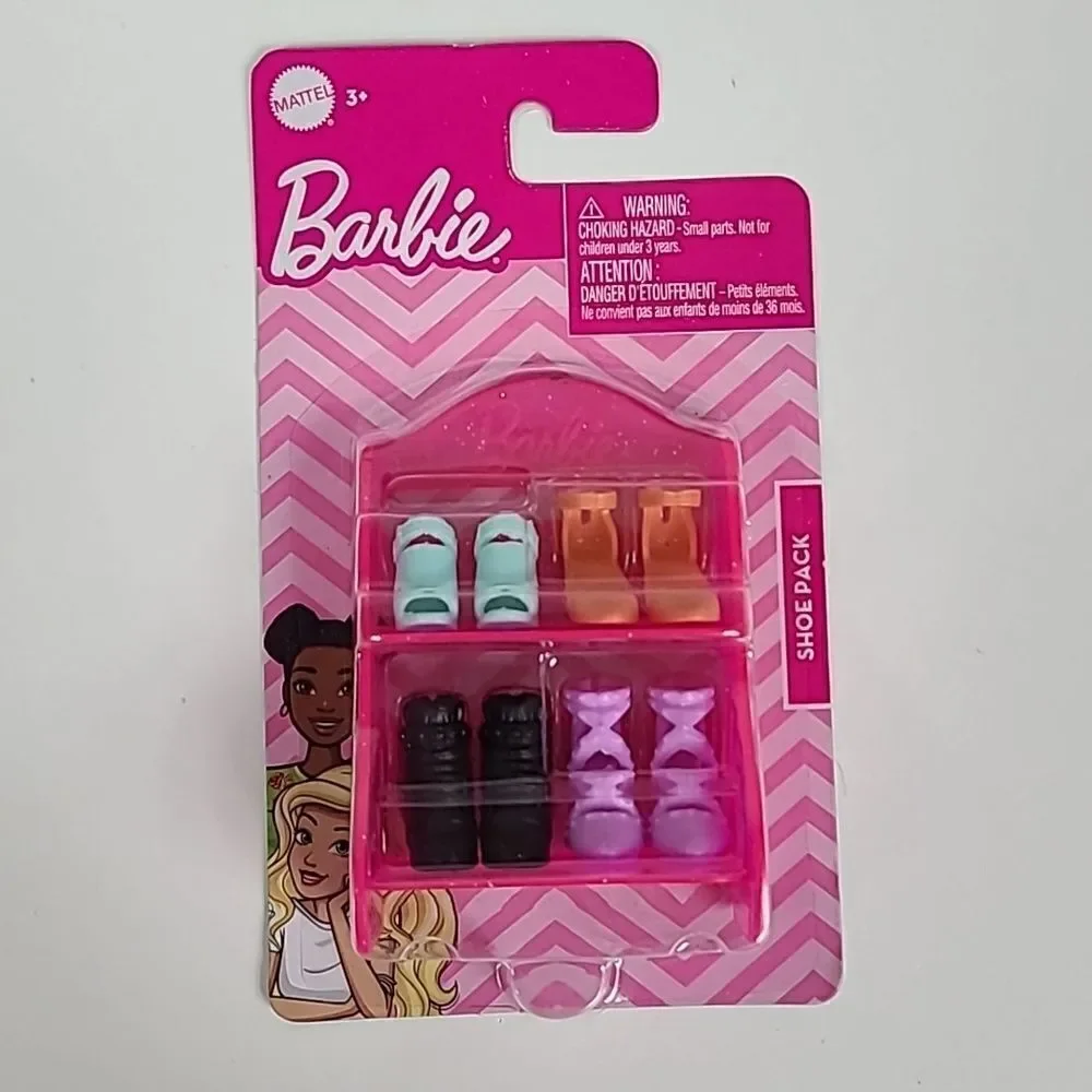 Barbie Doll 5pc Shoe Pack Princess Accessories Boots Colorful Heels Shoe Rack